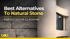 Best alternatives to natural stone for exterior cladding featuring modern building facade with textured stone and curved architectural panels – Phomi MCM India thumbnail